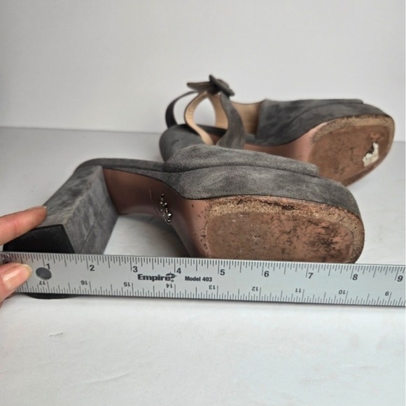 Prada Women's 6.5 Gray Suede Slingback Leather Chunky Heel Platform Sandal Heels